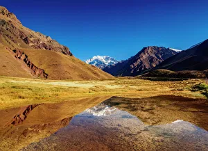 Aconcagua Mountain reflecting in the Espejo Lagoon, Aconcagua Provincial Park, Central Andes Aconcagua Mountain reflecting in the Espejo Lagoon, Aconcagua Provincial Park, Central Andes