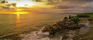 Tourist Attractions Collection: Aerial view of Tanah Lot Temple at sunset, Beraban, Kediri, Bali, Indonesia, South East Asia, Asia