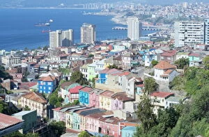 Colorful Gallery: Aerial view of Valparaiso, Valparaiso, Chile, South America