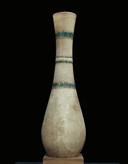 Treasure Collection: Alabaster vase inlaid with floral garlands, from the tomb of the pharaoh Tutankhamun