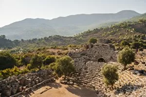 Amphitheatre at the ancient ruins of Kaunos, Dalyan, Mugla Province, Anatolia, Turkey