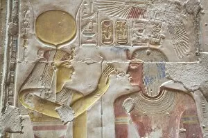 Egypt Collection: Bas-relief of Pharaoh Seti I on right with the Goddess Hathor on left, Temple of Seti I