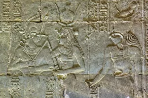 Hieroglyph Collection: Bas Reliefs, Sanctuary of Horus, Temple of Horus, Edfu, Egypt, North Africa, Africa