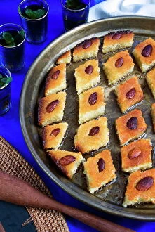 Platter Collection: Basbousa, Egyptian semolina cake, Middle Eastern food, Egypt, North Africa, Africa