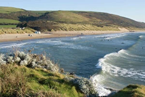 Woolacombe Collection: The beach with surfers at Woolacombe, Devon, England, United Kingdom, Europe