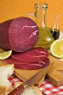 Food And Drink Collection: Bresaola, air-dried salted beef, Valtellina, Val Telline, Lombardy, Italy, Europe