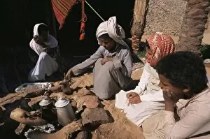 Seated Gallery: Brewing coffee outside a Bedouin tent, Sinai, Egypt, North Africa, Africa
