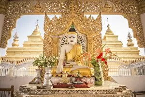 Buddha at Kuthodaw Pagoda, at the foot of Mandalay Hill, Mandalay Region, Myanmar (Burma)