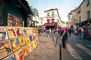 Cobble Collection: Cafe and street scene in Montmartre, Paris, France, Europe