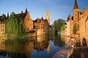 Belgium Collection: Canal and Belfry Tower in the evening, Bruges, Belgium, Europe