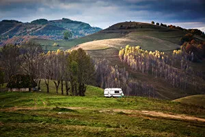 Caravan in autumn landscape, Apuseni mountains, Romania, Europe