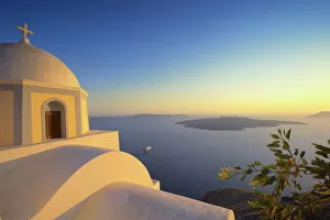Day Break Gallery: Church and sunset, Thira, Santorini, Cyclades, Greek Islands, Greece, Europe