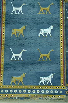 Reconstruction Gallery: Close-up of Bull of Adad and other symbols on the Ishtar Gate