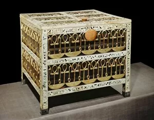 Egypt Gallery: Coffer from the treasury, made from wood and ivory with applied gold and silver