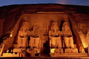 Egypt Gallery: Colossi of Ramses II, floodlit, Great Temple of Ramses II, Abu Simbel, UNESCO World Heritage Site