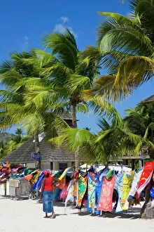 Stepping Collection: Colourful designs for sale along Jolly Beach, Antigua, Leeward Islands