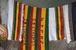 Multi Color Gallery: Colourful Ethiopian souvenirs for sales in Lalibela, Lalibela, Ethiopia, Africa