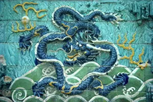 Dragon Collection: Dragons on tiles on the Dragon wall in the Forbidden City in Beijing, China, Asia