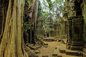 Old Ruins Collection: Galleries and gopura entrance at 12th century temple Ta Prohm, a Tomb Raider film