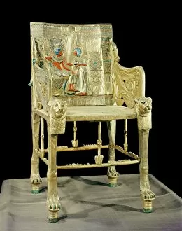 Treasure Collection: The gilt throne, the back decorated with a scene showing the royal couple