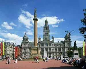 Civic Gallery: Glasgow Town Hall and monument, George Square, Glasgow, Strathclyde, Scotland