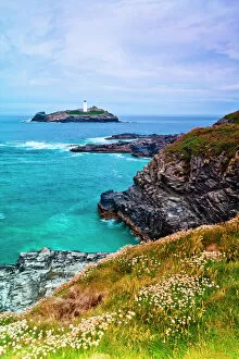 Cliff Collection: Godrevy Lighthouse, Cornwall, England, United Kingdom, Europe