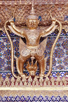 Garuda Collection: Golden sculpture of Garuda and Naga, Wat Phra Kaew (Temple of the Emerald Buddha), Bangkok