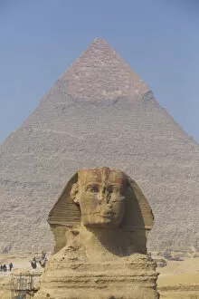 Ancient Egyptian Culture Gallery: The Great Sphinx of Giza, Khafre Pyramid in the background, Great Pyramids of Giza