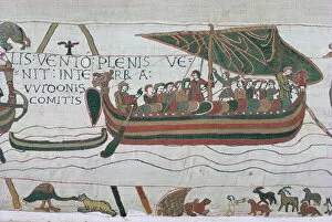 Artefact Collection: Harold steers ship across channel, a scene from the Bayeux Tapestry, Bayeux