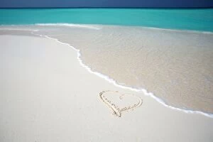 Love Collection: Heart drawn on an empty tropical beach, Maldives, Indian Ocean, Asia