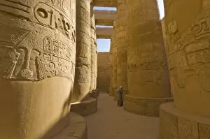 Hieroglyph Collection: Hieroglyphics on great columns in the Temple of Karnak near Luxor, Thebes