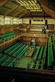 Administration Gallery: Interior of the Commons chamber, Houses of Parliament, Westminster, London