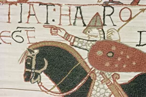 Saxon Collection: King Harold arriving from North to confront William, Bayeux Tapestry, Normandy