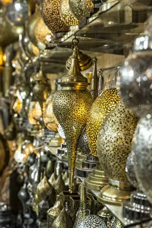 Oil Lamp Collection: Lantern shop in souk, Medina, Marrakech, Morocco, North Africa, Africa