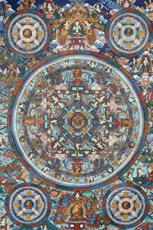 Painting Collection: Mandala on a Tibetan thangka, Bhaktapur, Nepal, Asia
