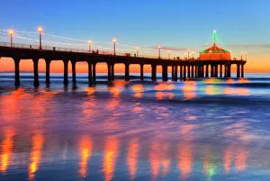 Lens Flare Collection: Manhattan Beach Pier at sunset, completed 1920, Roundhouse Marine Studies Lab and Aquarium