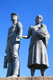 Female Likeness Gallery: Miner statue, Tonypandy, Rhondda Valley, Glamorgan, Wales, United Kingdom, Europe