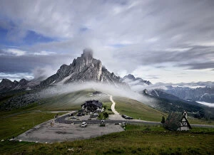 Carpark Gallery: Morning fog, long exposure, at Passo Giau with the Ra Gusela mountain in the mist