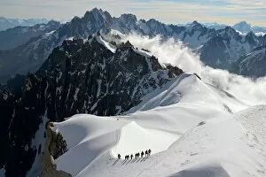 Adventure Collection: Mountaineers and climbers, Aiguille du Midi, Mont Blanc Massif, Chamonix, Haute Savoie