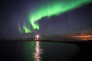 Lens Flare Collection: Northern Lights (Aurora Borealis) at Grotta Island Lighthouse, Seltjarnarnes Peninsula