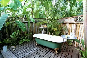 Open air bath at luxury hotel