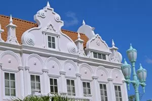 Indian Architecture Gallery: Pastel facade of mock Dutch colonial building, Oranjestad, Aruba, Antilles