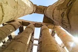 Ancient Egyptian Architecture Gallery: Pillars decorated with Hieroglyphics in the Great Hypostyle Hall at Karnak Temple