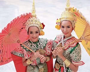 Multi Colour Gallery: Portrait of two dancers in traditional Thai classical dance costume