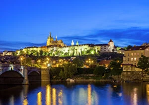 Lens Flare Collection: Prague Castle (Prazsky Hrad), UNESCO World Heritage Site, on the Vltava River at dusk