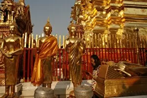 Procession and Buddha statues in Doi Suthep temple, Chiang Mai, Thailand, Southeast Asia, Asia