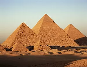 Egypt Gallery: Pyramids at sunset, Giza, UNESCO World Heritage Site, near Cairo, Egypt