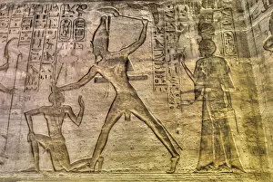 Abu Simel Collection: Ramses II at Kadesh in center, Reliefs, Temple of Hathor and Nefertari