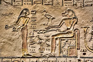 Valley Of The Kings Gallery: Relief, Goddess Sekhmet on right, Tomb of Ramses V and VI, KV9, Valley of the Kings