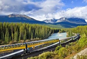 Railway Collection: Rocky Mountaineer train at Morants curve near Lake Louise in the Canadian Rockies